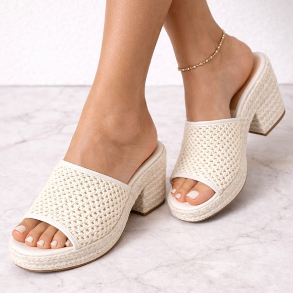 Dolce Vita Ivory Cream Platform Sandals Raffia Espadrille Heels Size 7.5 NEW - Picture 7 of 7